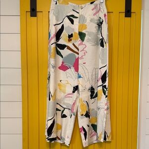 Wide Leg Floral Linen Blend Pants - Multicolor